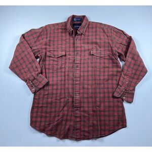 Lucchese 1883 Mens Plaid Flannel Button Down Shirt Red Brown Long Sleeve Size M